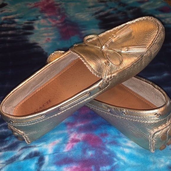 Coach size 9 1/2 metallic gold moccasins - Picture 2 of 4
